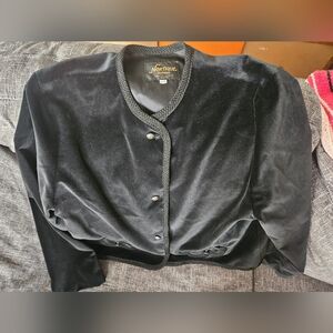 Vintage Black Velvet Gold Button Down Jacket. XL.